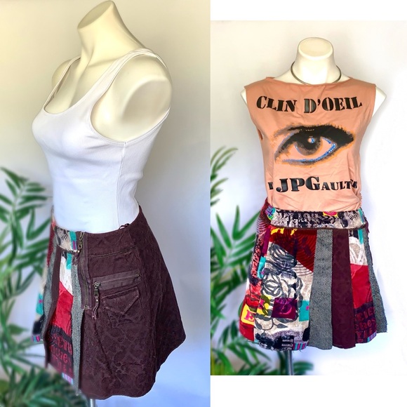 p l e a t :: Unique Bold Multimedia Pleated Mini Skirt Tweed Velvet - Picture 15 of 15